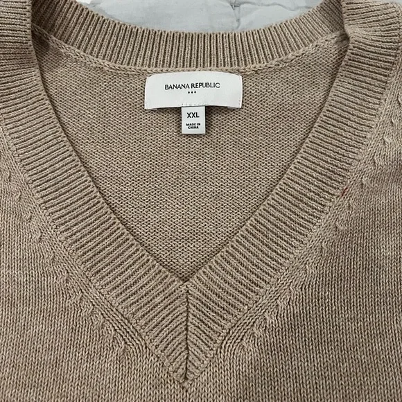 Banana Republic V-Neck Sweater - Tan and White Stripes - Picture 2 of 3